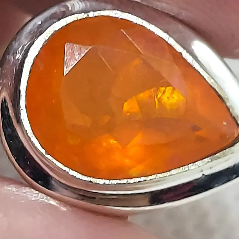 ring Sterling Silver 925 enhanced orange opal size‎ 6.5